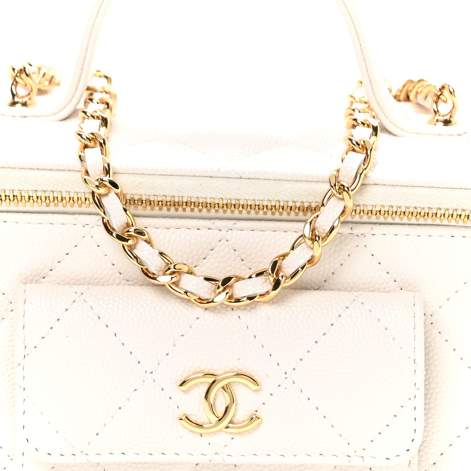 Chanel Caviar Quilted Polly Pocket East West Top Vanity With Chain White 7 of 11