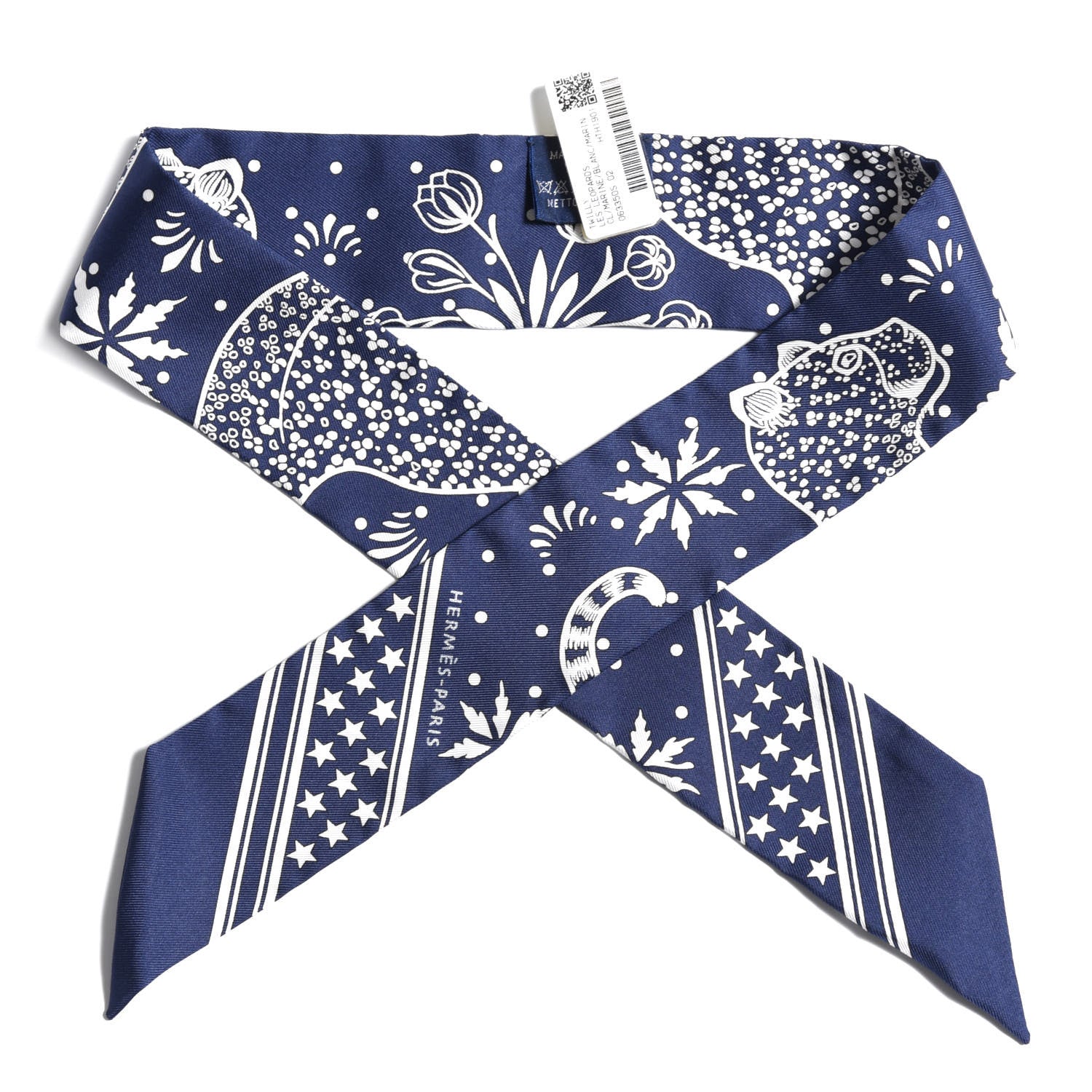 Hermes Silk Les Leopards Twilly Marine White 1 of 4