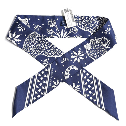 Hermes Silk Les Leopards Twilly Marine White 1 of 4