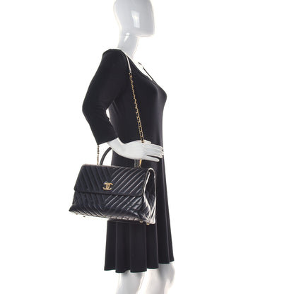 Chanel Calfskin Lizard Chevron Quilted Medium Coco Handle Flap Black 2 of 18