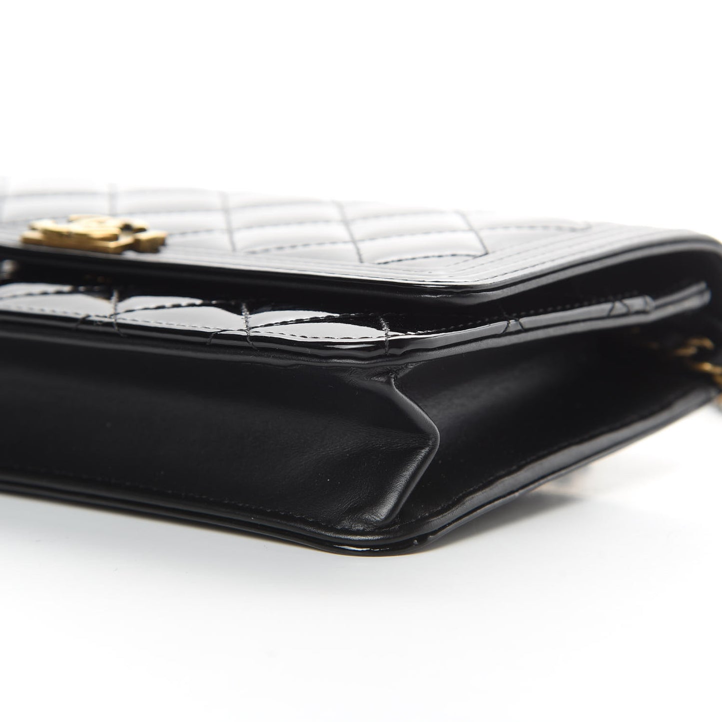 Patent Calfskin Quilted Boy Wallet On Chain WOC Black