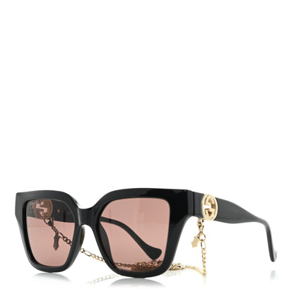 Gucci Acetate Square Frame Chain Sunglasses GG1023S Black 1 of 7