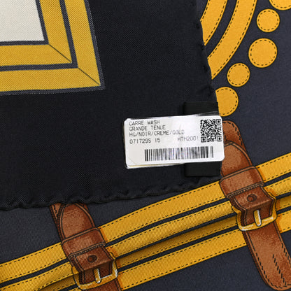 Hermes Silk Grande Tenue Scarf Wash 90 Black Cream Gold 6 of 6