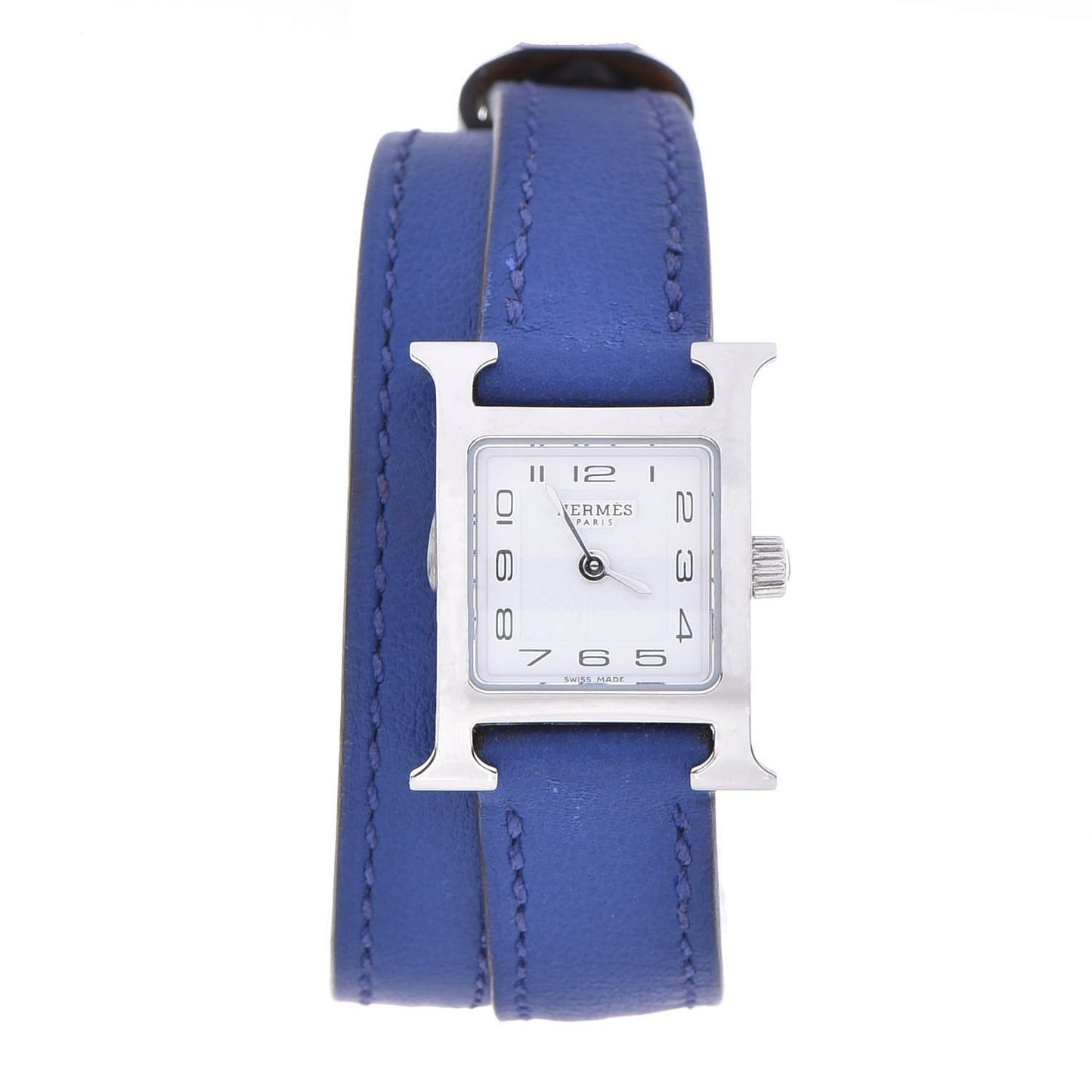 Stainless Steel Swift 17.2mm Heure H Hour Double Tour Quartz Watch Bleu Electrique