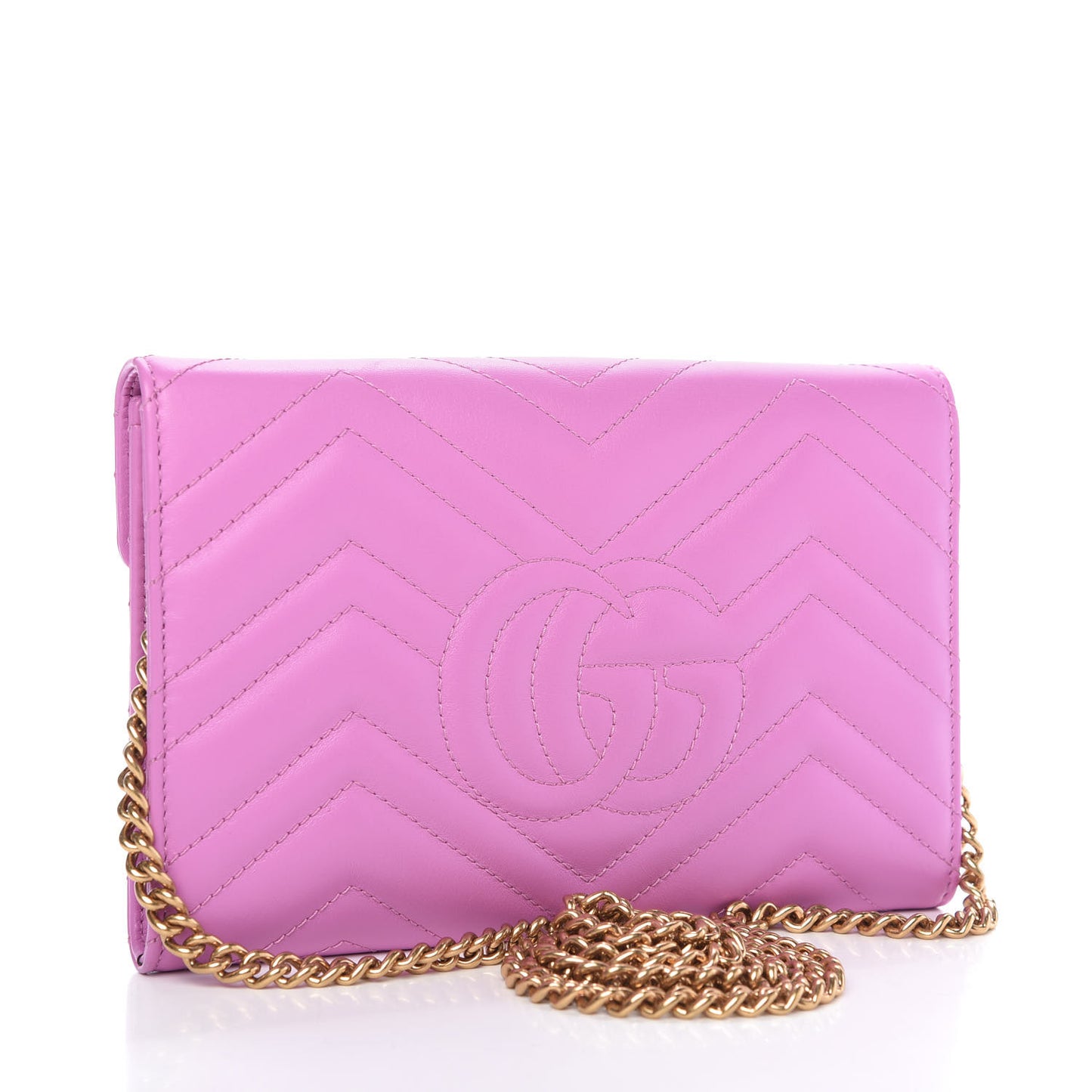Calfskin Matelasse Mini GG Marmont Chain Wallet Candy Mousse