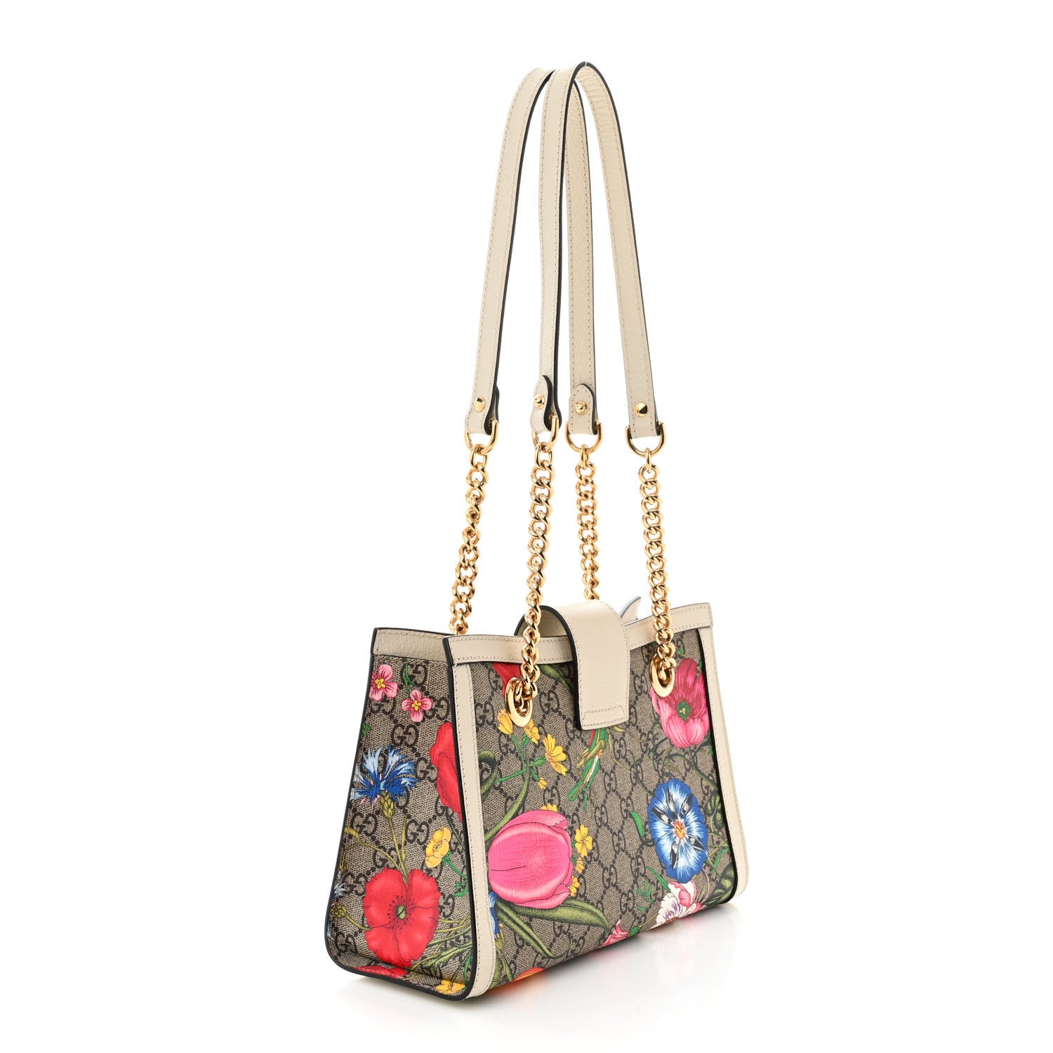 Gucci GG Supreme Monogram Flora Textured Calfskin Small Padlock Tote Beige Ebony Multicolor Mystic White 3 of 10