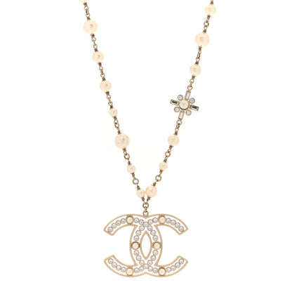 Chanel Crystal Baguette Pearl CC Cross Pendant Necklace Gold 3 of 4