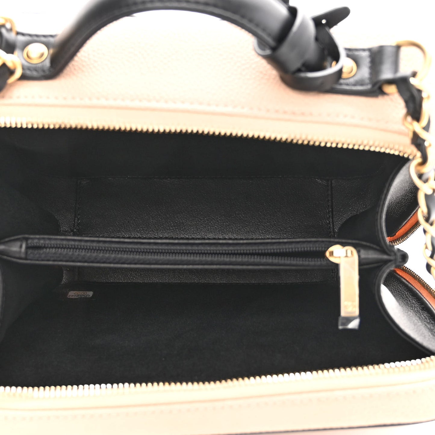 Caviar Quilted Medium CC Filigree Vanity Case Beige Black