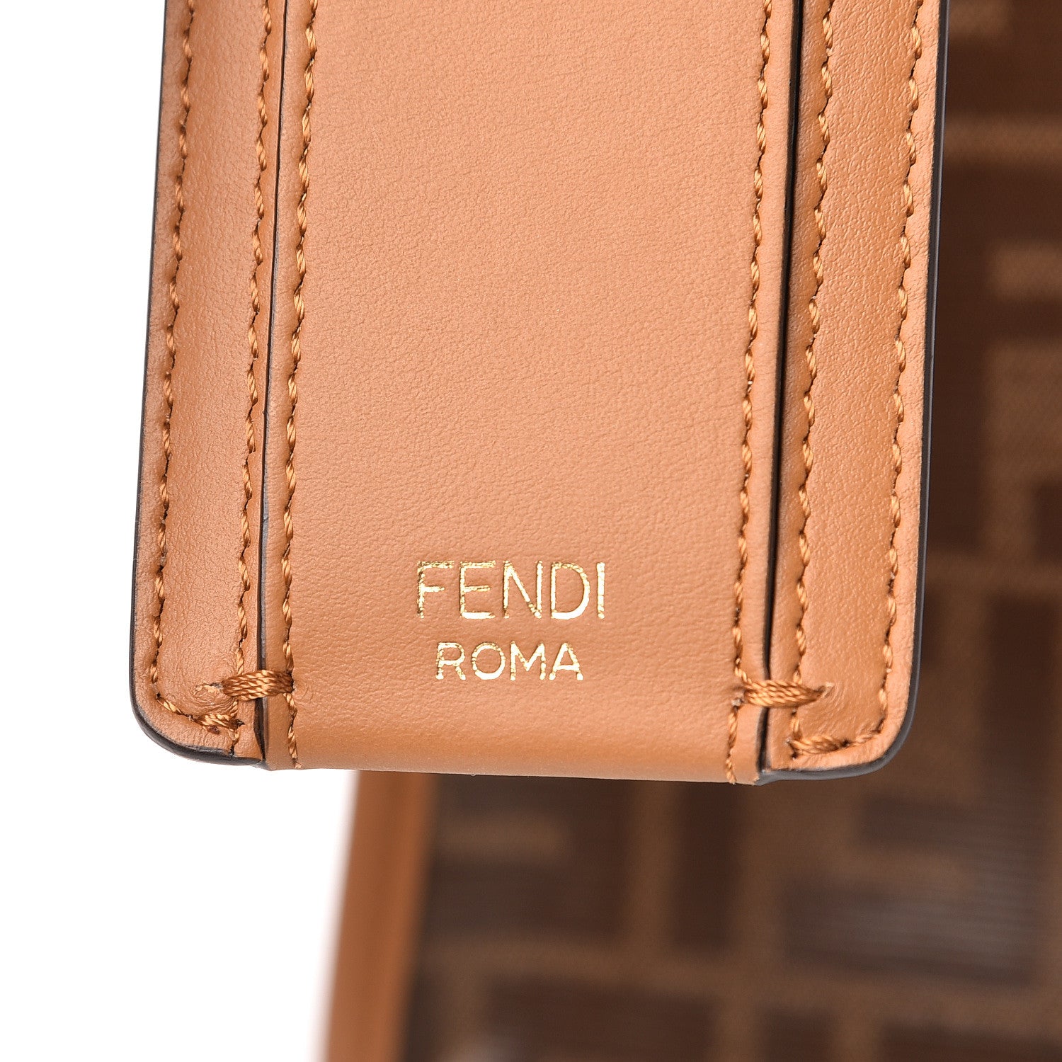 Fendi Glazed Fabric Vitello Century FF 1974 Stamp Patch Mini Peekaboo Defender Cover Mogano Panna Caramello 12 of 12