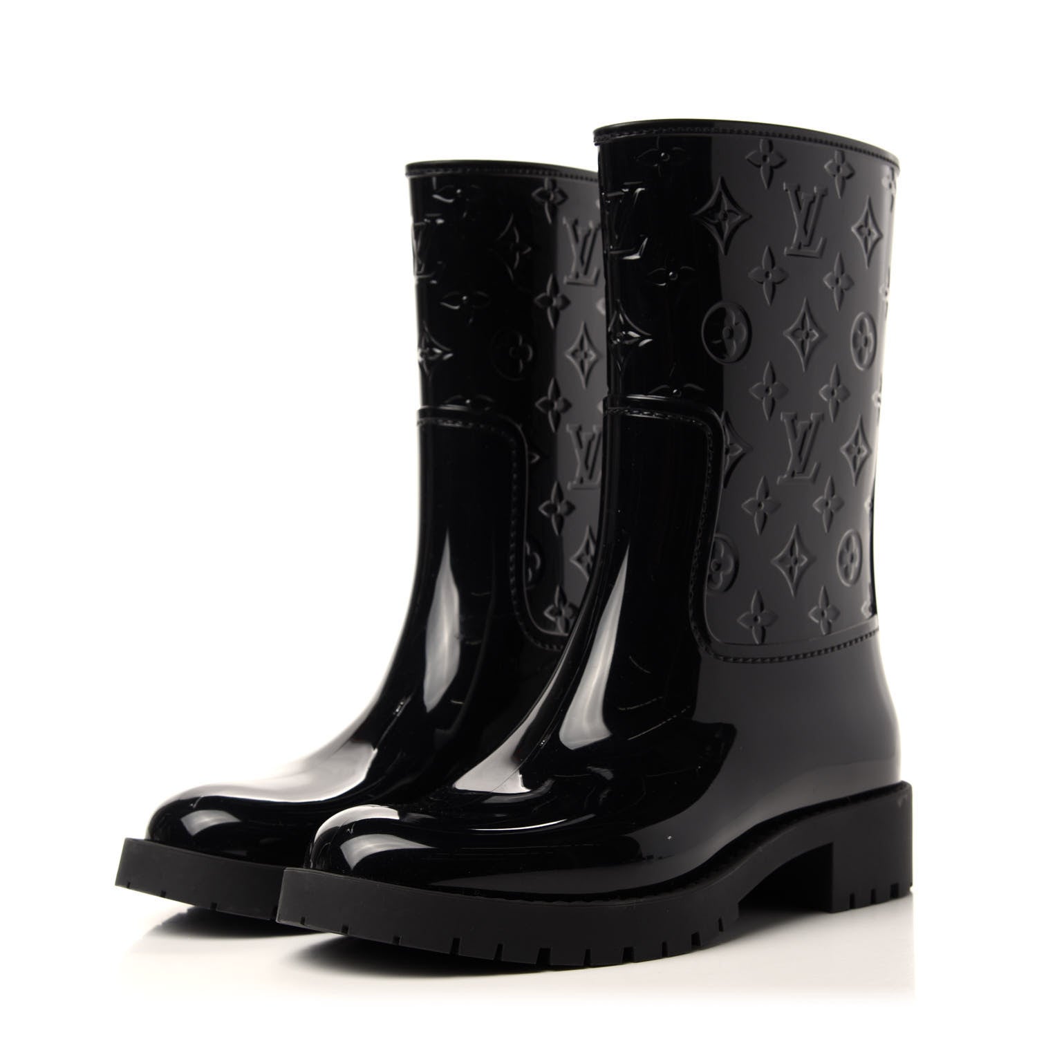 Louis Vuitton Rubber Embossed Monogram Drops Flat Half Boots 39 Black 3 of 8