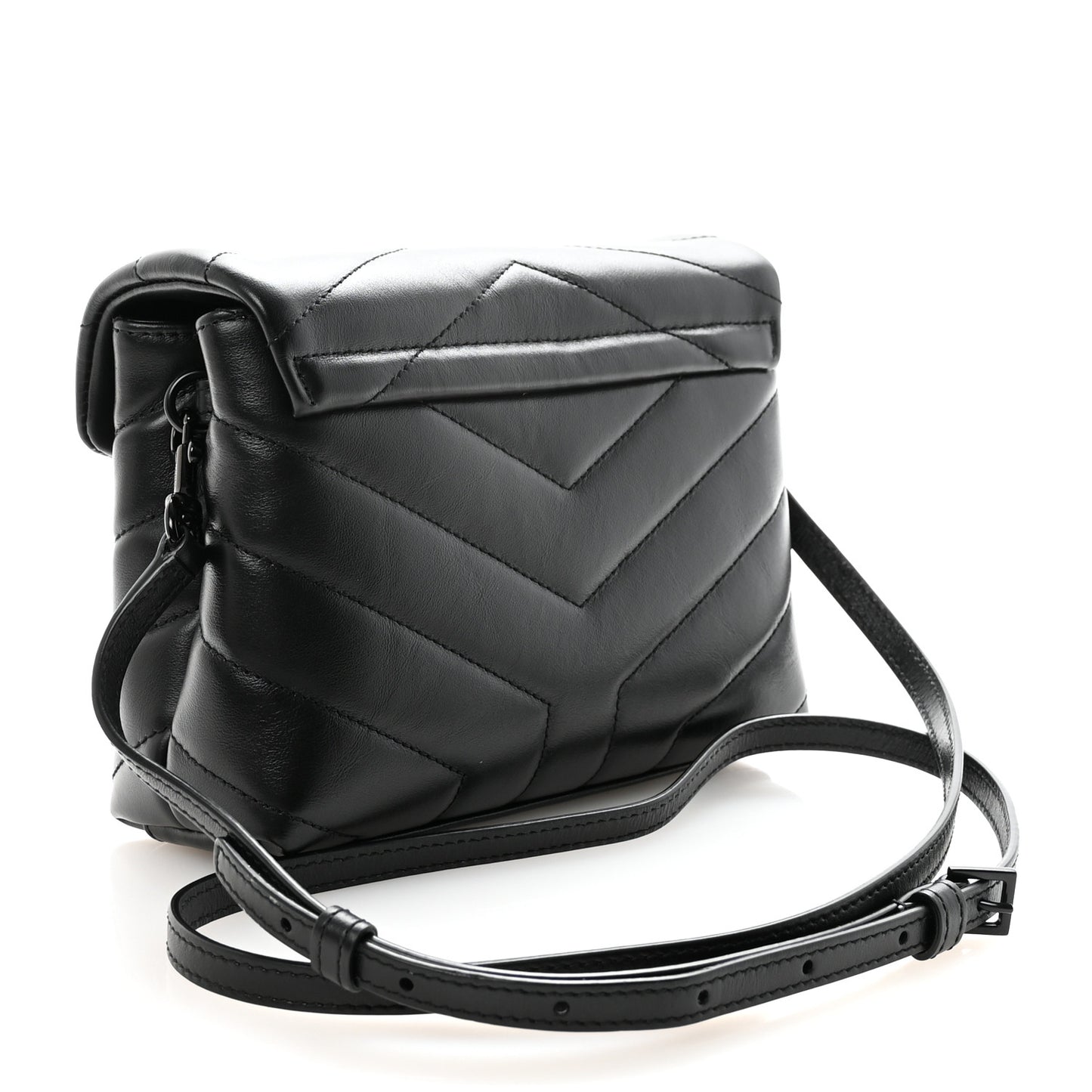 Calfskin Y Quilted Monogram Monochrome Toy Loulou Crossbody Bag Black