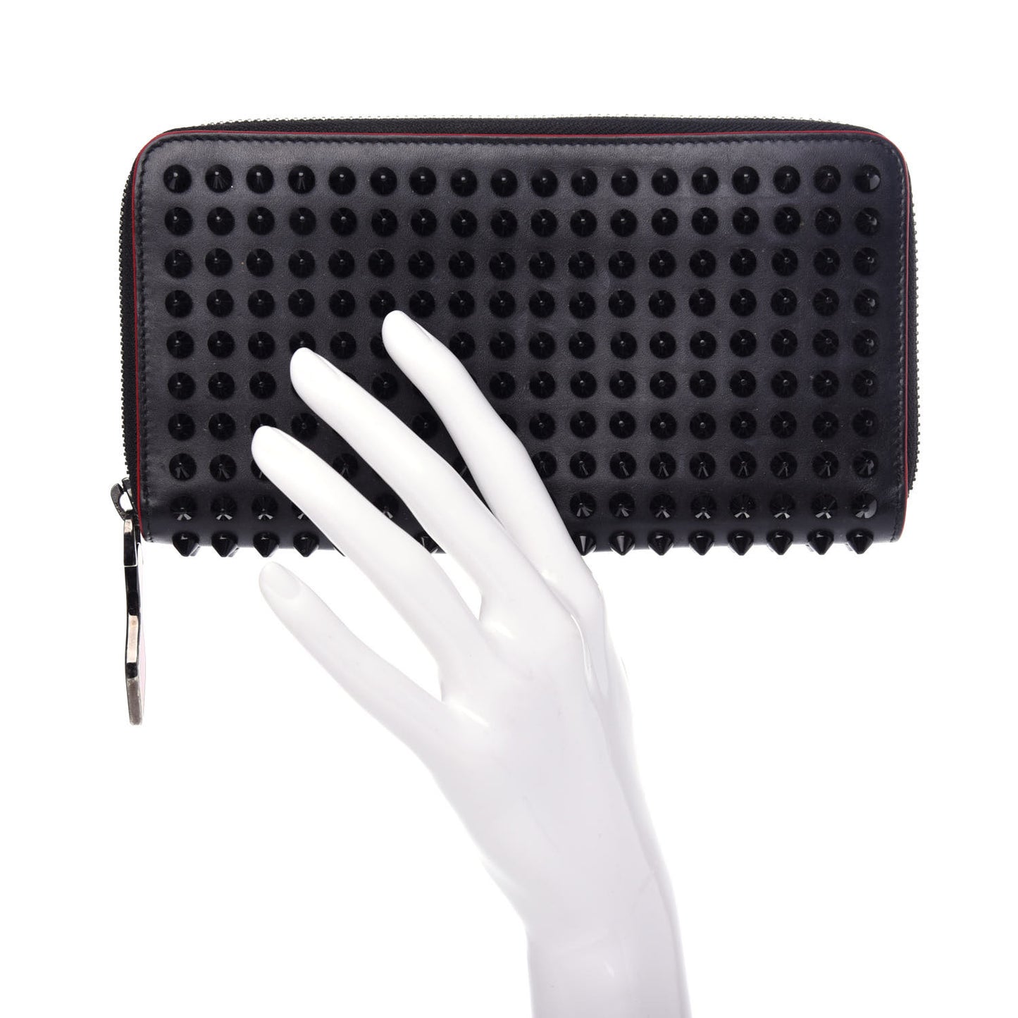 Calfskin Panettone Spiked Zip Around Wallet Black