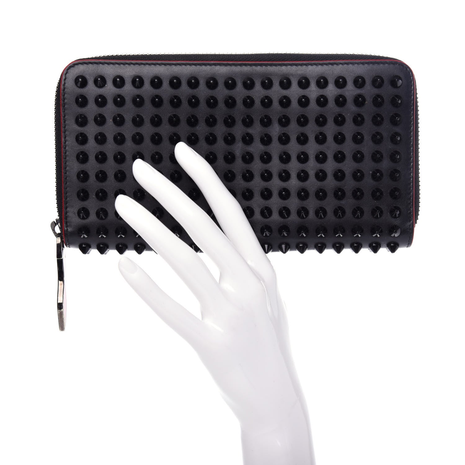 Christian Louboutin Calfskin Panettone Spiked Zip Around Wallet Black 2 of 7