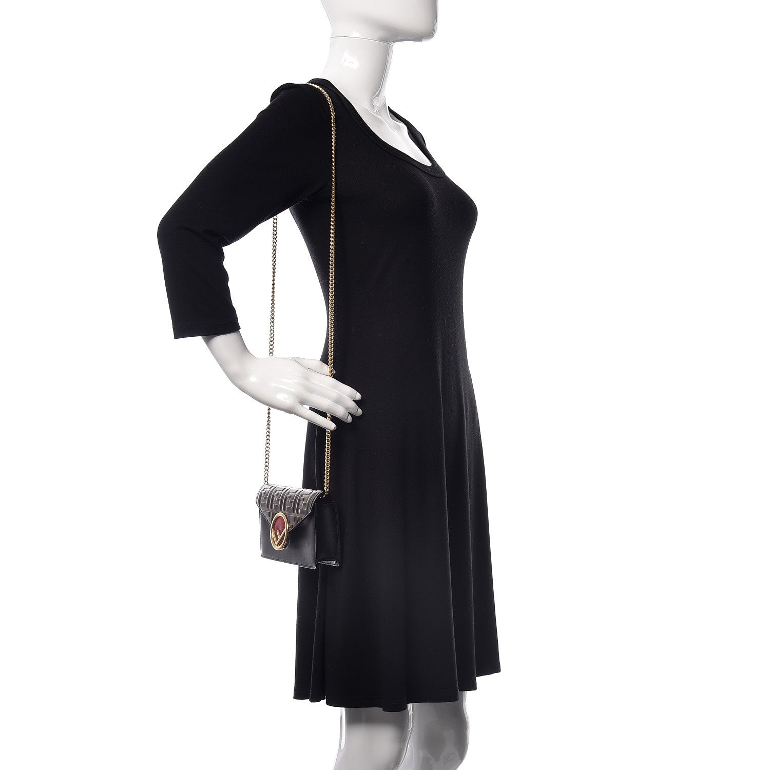 Fendi Vitello Liberty F is Fendi Bi-Color FF 1974 Embossed Envelope Belt Bag Maya Black 2 of 9