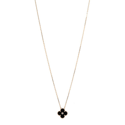 Van Cleef & Arpels 18K Rose Gold Diamond Black Onyx Vintage Alhambra Pendant Necklace 1 of 7