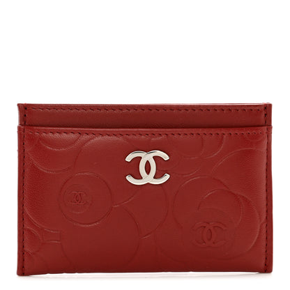 Chanel Lambskin Camellia Embossed Card Holder Red 1 of 8
