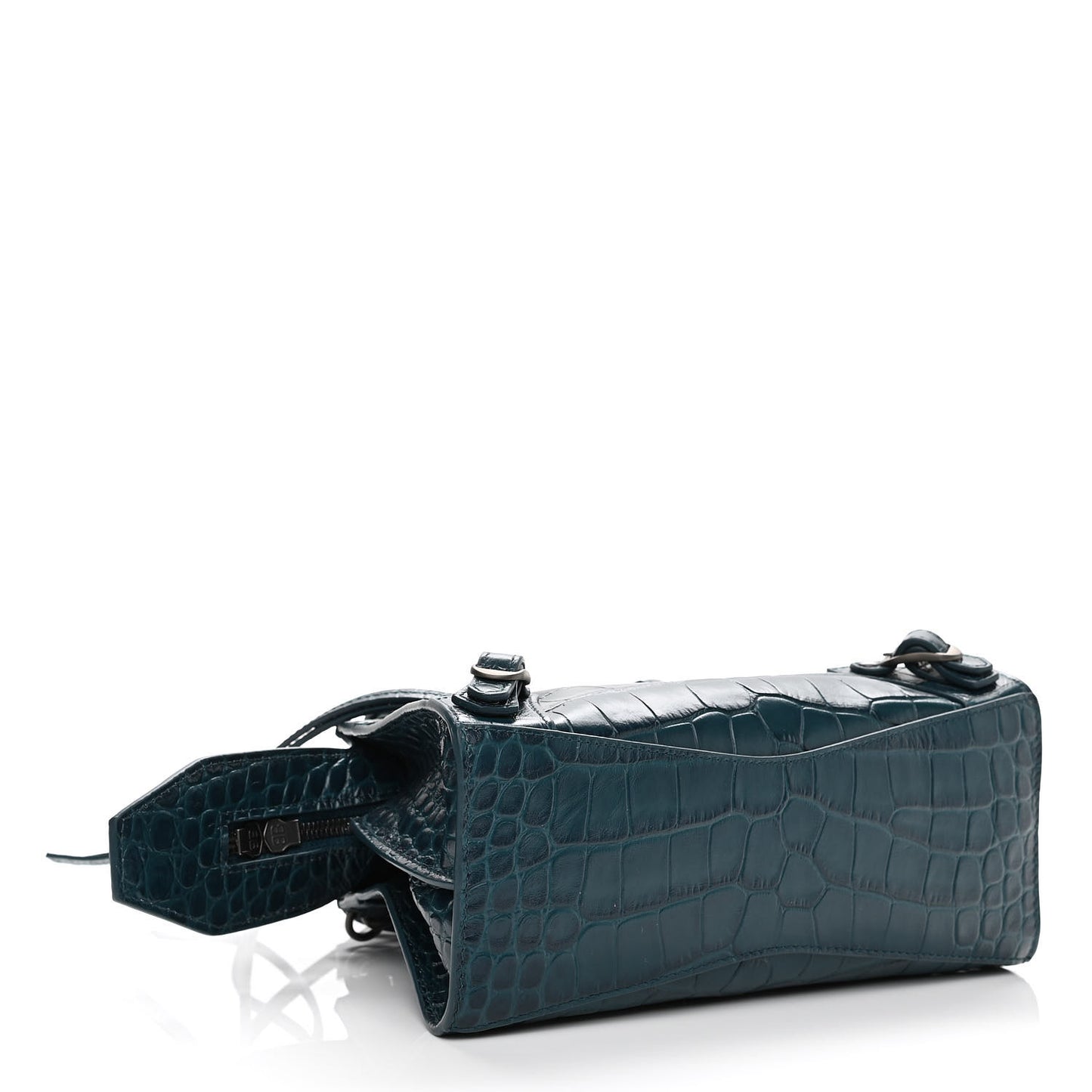 Calfskin Crocodile Embossed Neo Classic Silver Hardware Mini City Dark Petrol Blue