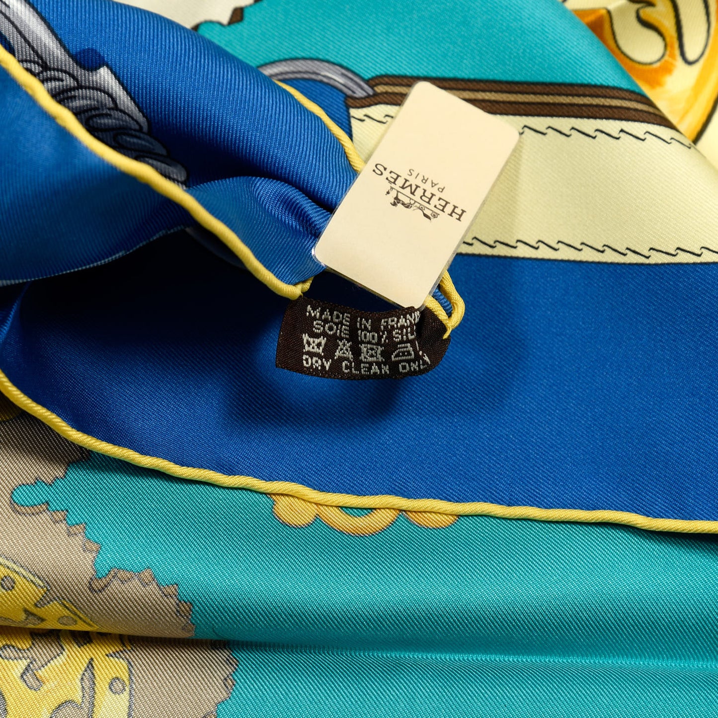 Silk Cuivreries Scarf 90 Turquoise Fonce Cobalt Jaune