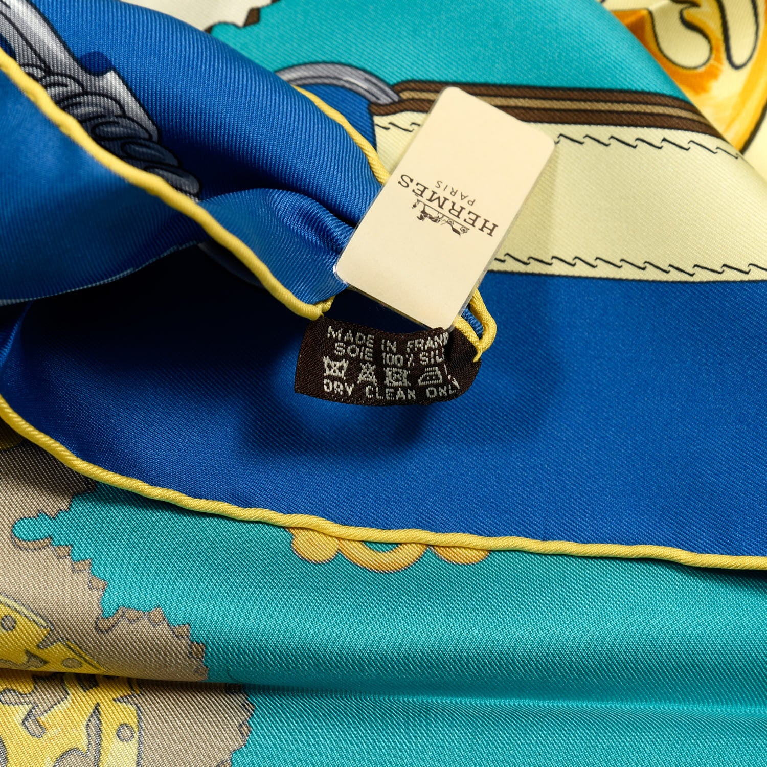 Hermes Silk Cuivreries Scarf 90 Turquoise Fonce Cobalt Jaune 4 of 5