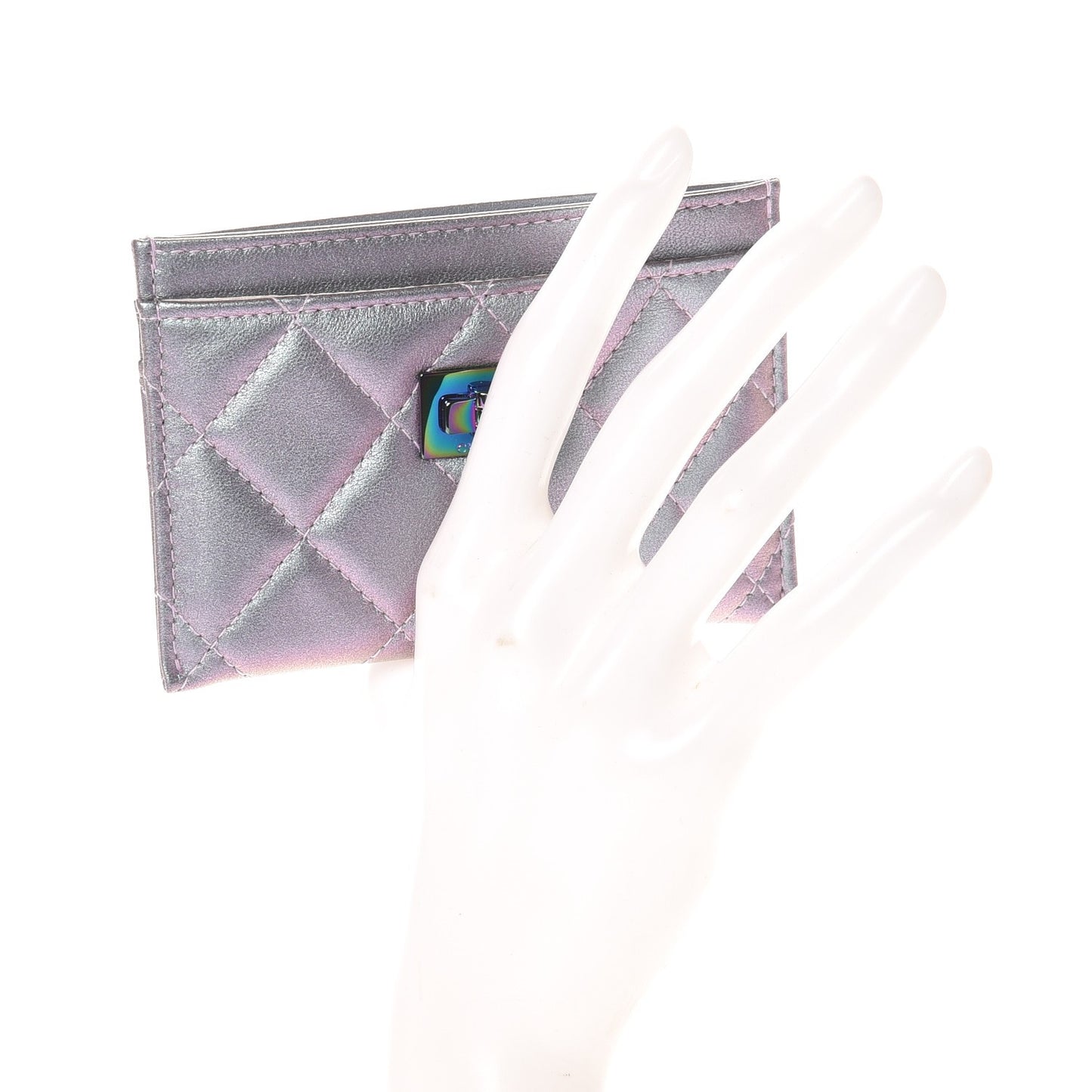 Iridescent Lambskin Quilted Reissue Card Holder Light Purple