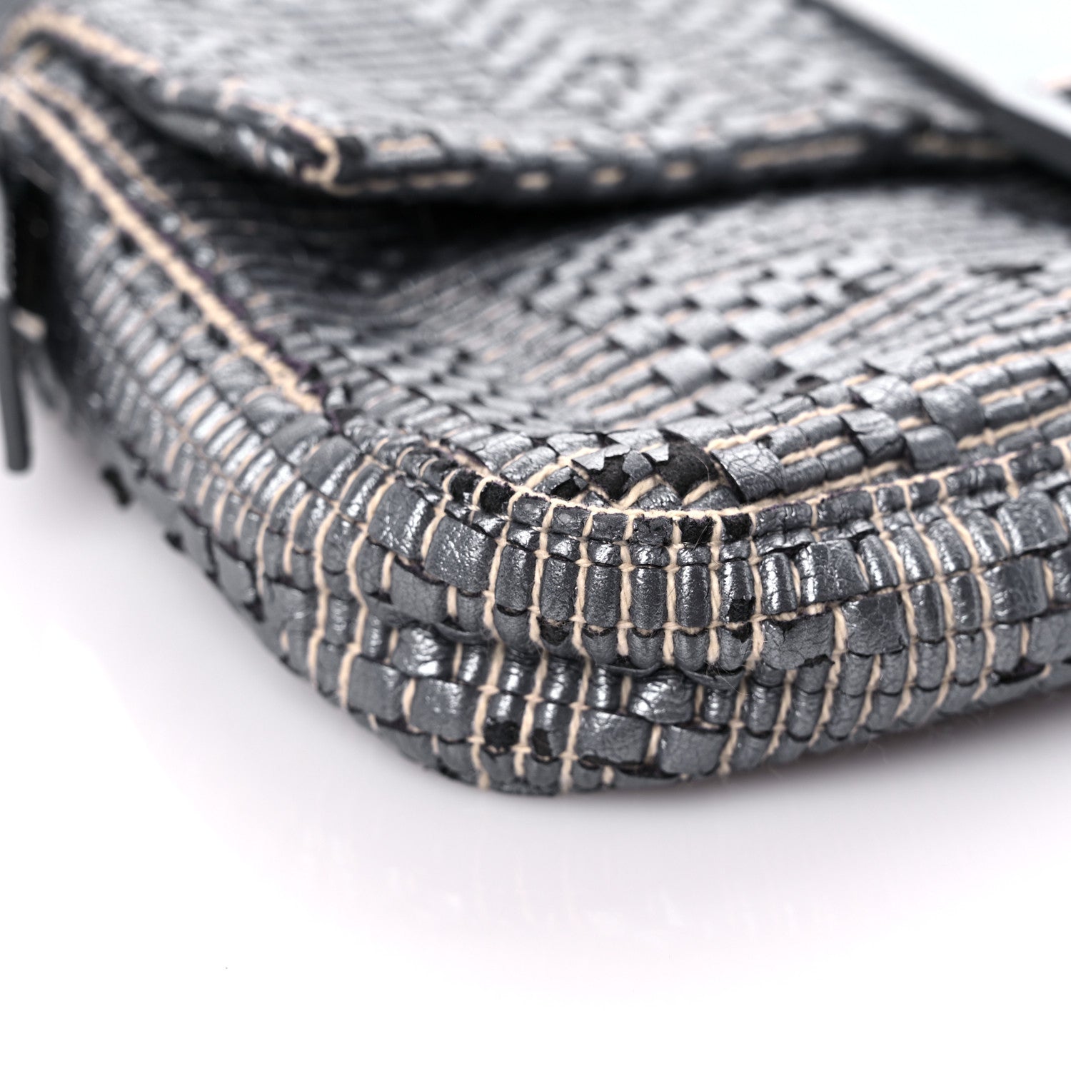 Fendi Metallic Lambskin Woven Baguette Grey 6 of 14