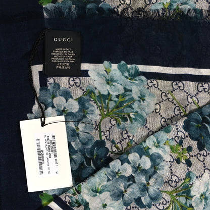 Gucci Modal Silk Monogram New Bloom GG Square Scarf Midnight Blue Sky Blue 4 of 4