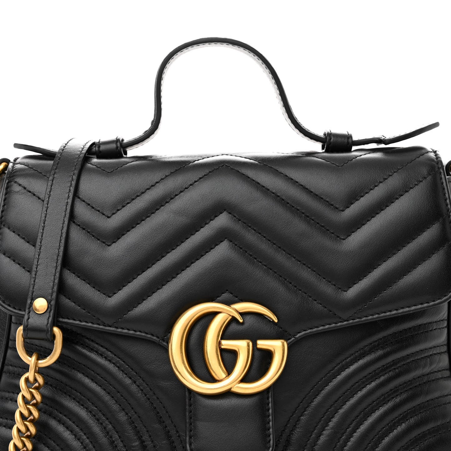 Calfskin Matelasse Small GG Marmont Top Handle Shoulder Bag Black