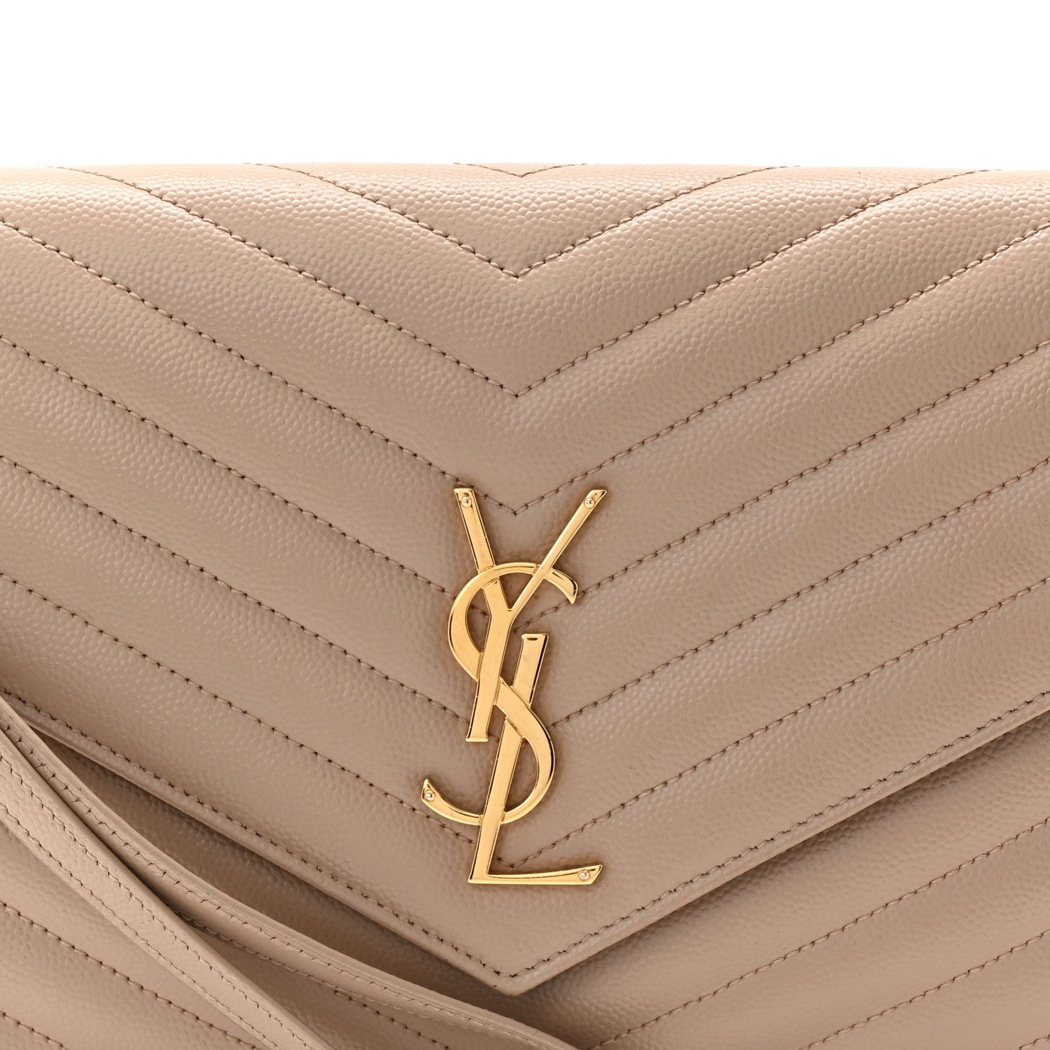 Saint Laurent Grain De Poudre Matelasse Chevron Monogram Envelope Clutch Dark Beige 8 of 11