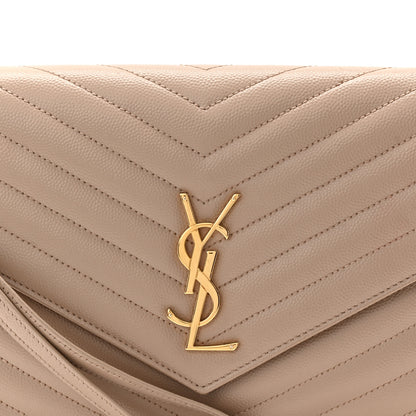 Saint Laurent Grain De Poudre Matelasse Chevron Monogram Envelope Clutch Dark Beige 8 of 11