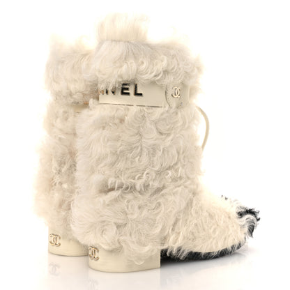 Chanel Shearling Sheepskin High Boots 38 Ivory Black 5 of 11