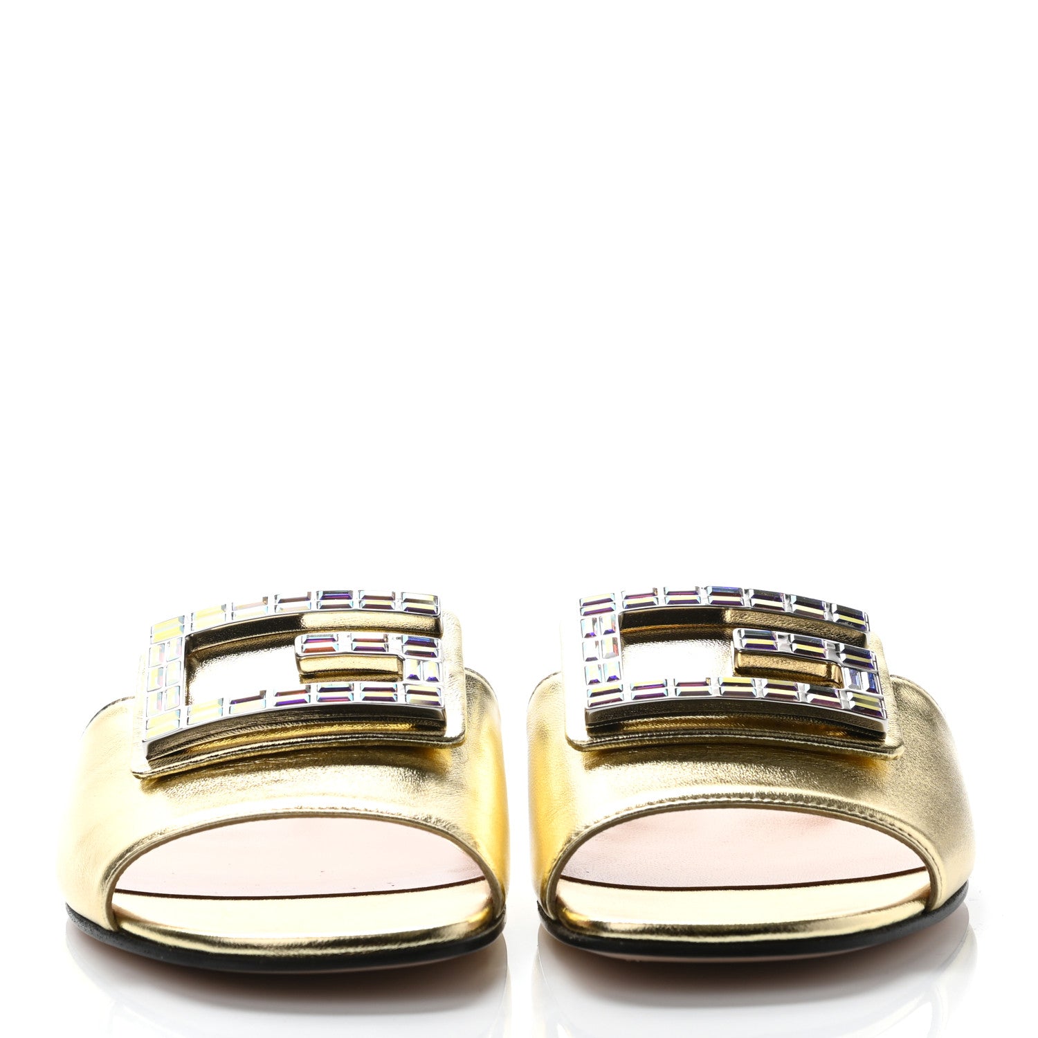 Gucci Metallic Nappa Crystal Square G Madelyn Slide Sandals 36 Gold 2 of 4
