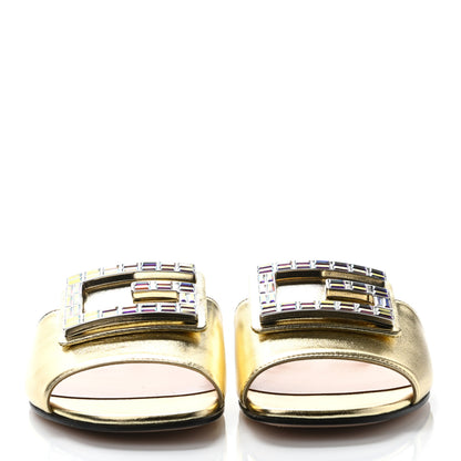 Gucci Metallic Nappa Crystal Square G Madelyn Slide Sandals 36 Gold 2 of 4