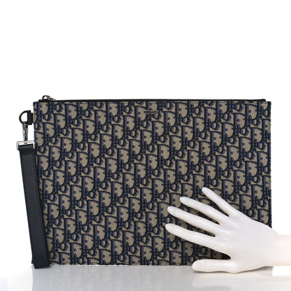 Christian Dior Oblique A4 Flat Pouch Clutch Blue 2 of 10