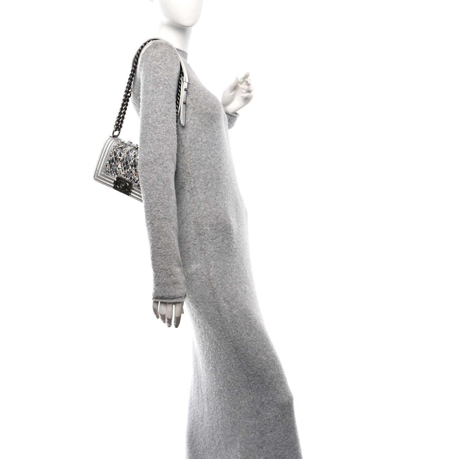 Chanel Metallic Calfskin Crystal Embroidered Small Boy Flap Silver 2 of 11