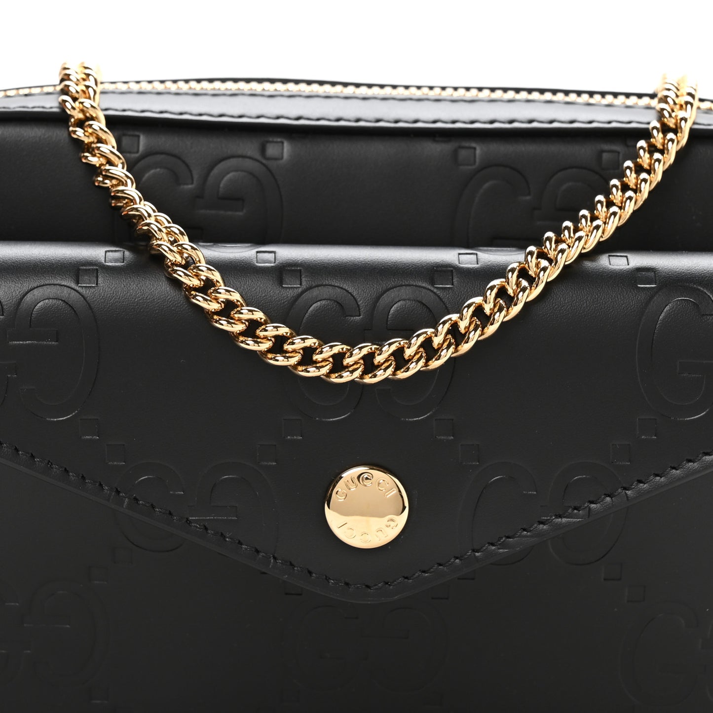 Calfskin GG Super Mini Debossed Chain Wallet Black