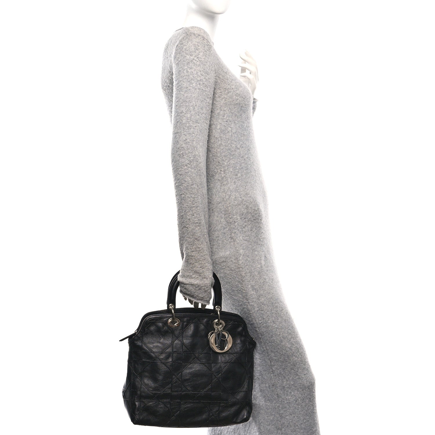 Christian Dior Lambskin Cannage Medium Granville Tote Black 2 of 9