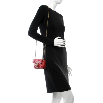 Gucci Calfskin Matelasse Super Mini GG Marmont Shoulder Bag Hibiscus Red 2 of 8