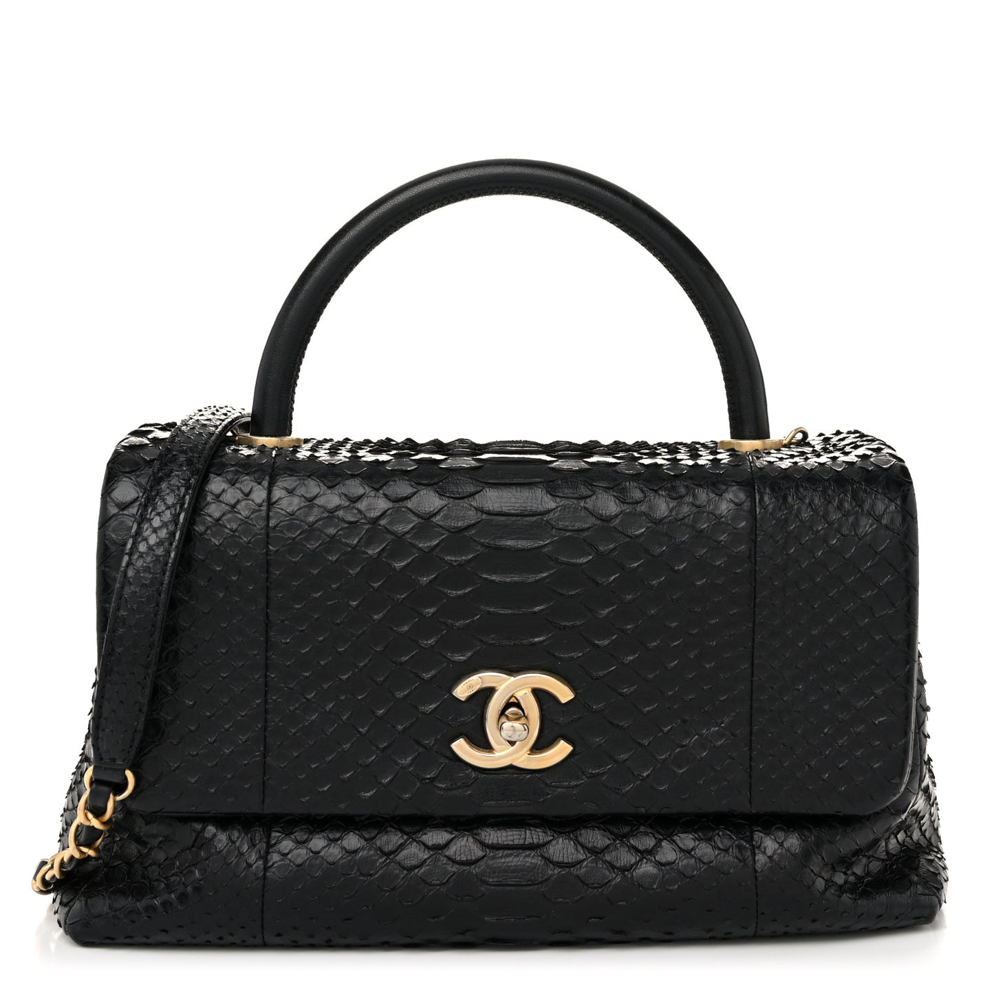 Snakeskin Small Coco Handle Flap Black
