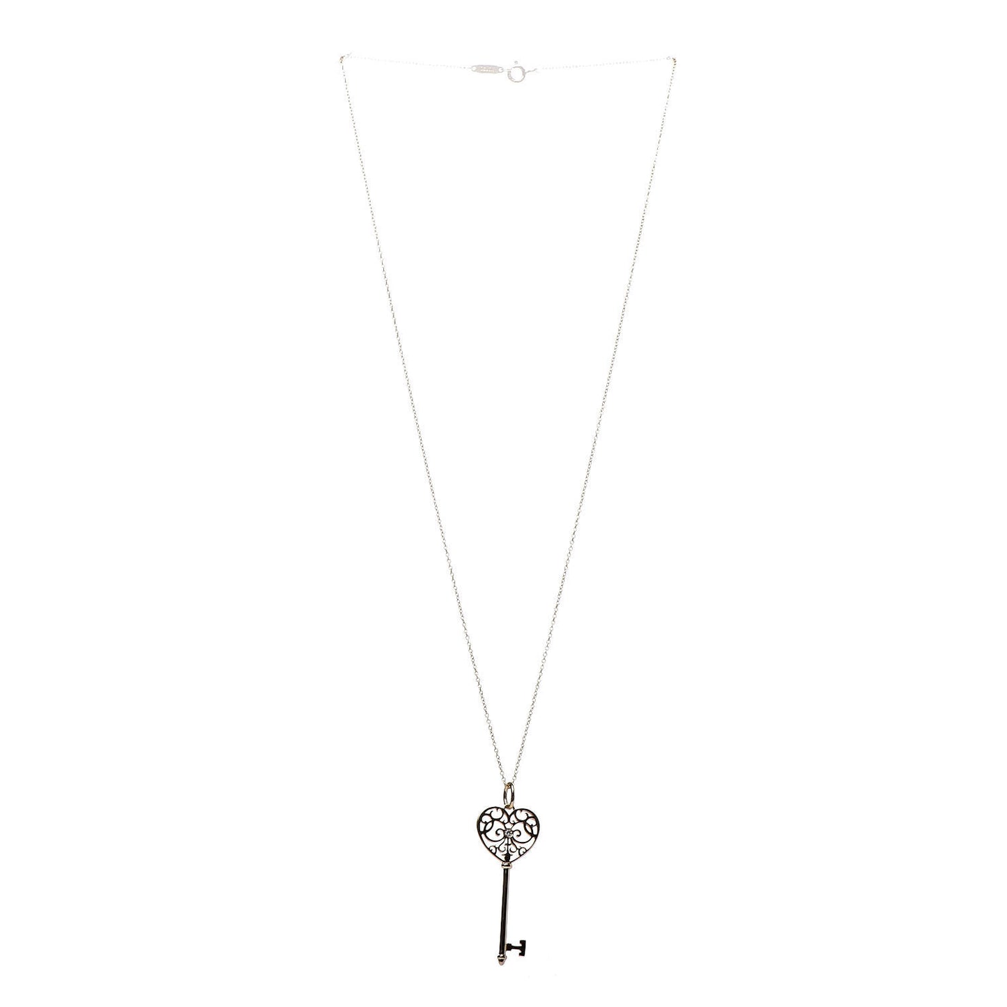 18K Yellow Gold Diamond Enchant Heart Key Pendant Necklace