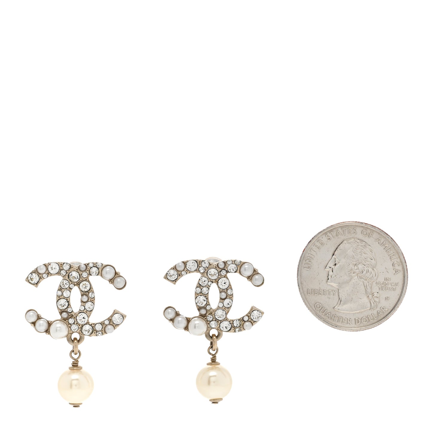 Crystal Pearl CC Drop Earrings Gold Pearly White