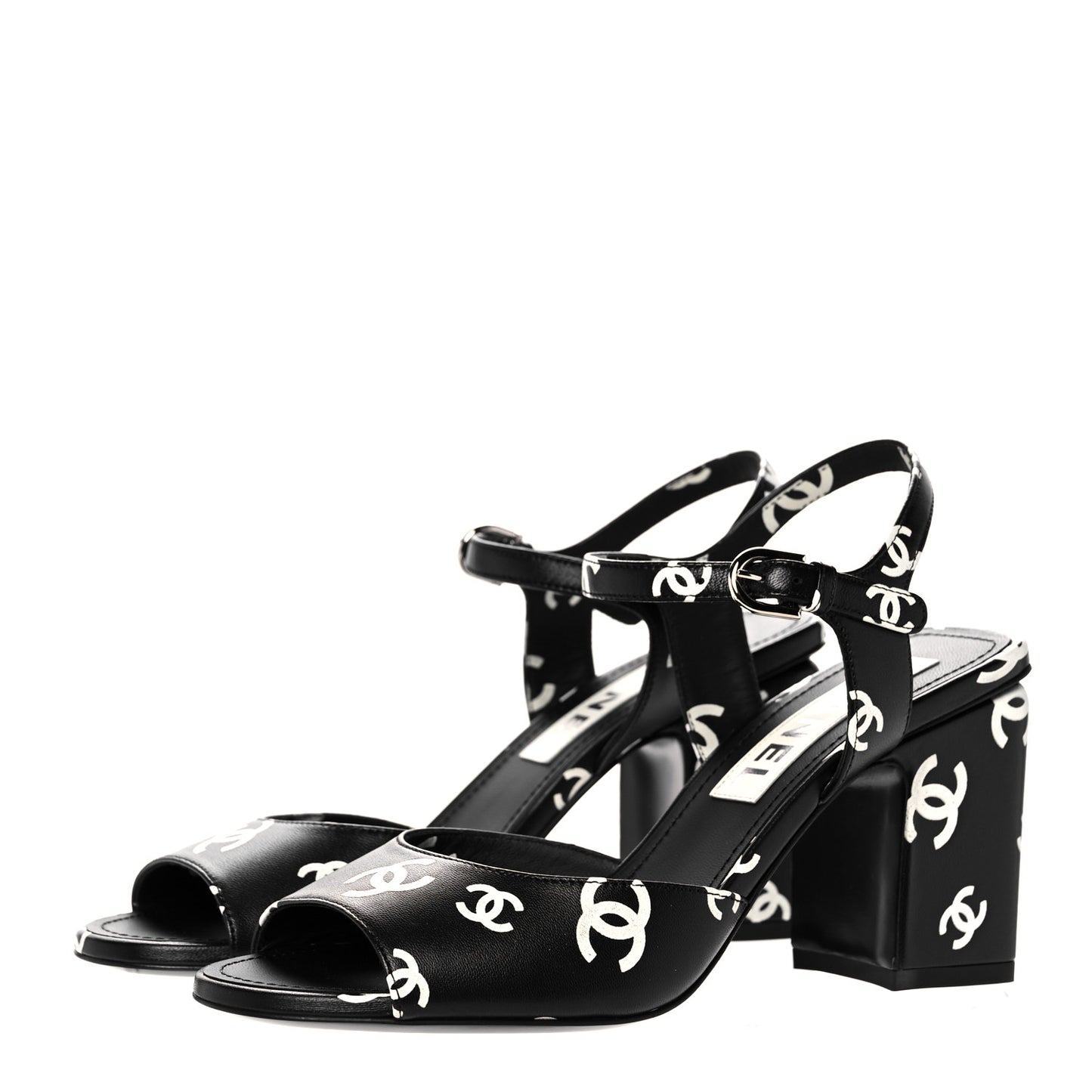 Printed Lambskin CC Sandals 36.5 Black White