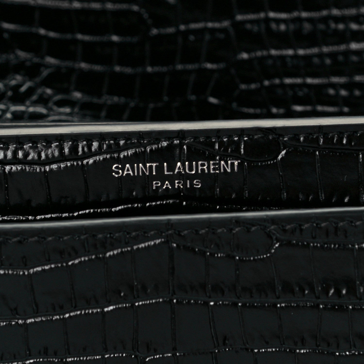 Saint Laurent Calfskin Crocodile Embossed Medium Monogram Sunset Black 7 of 13