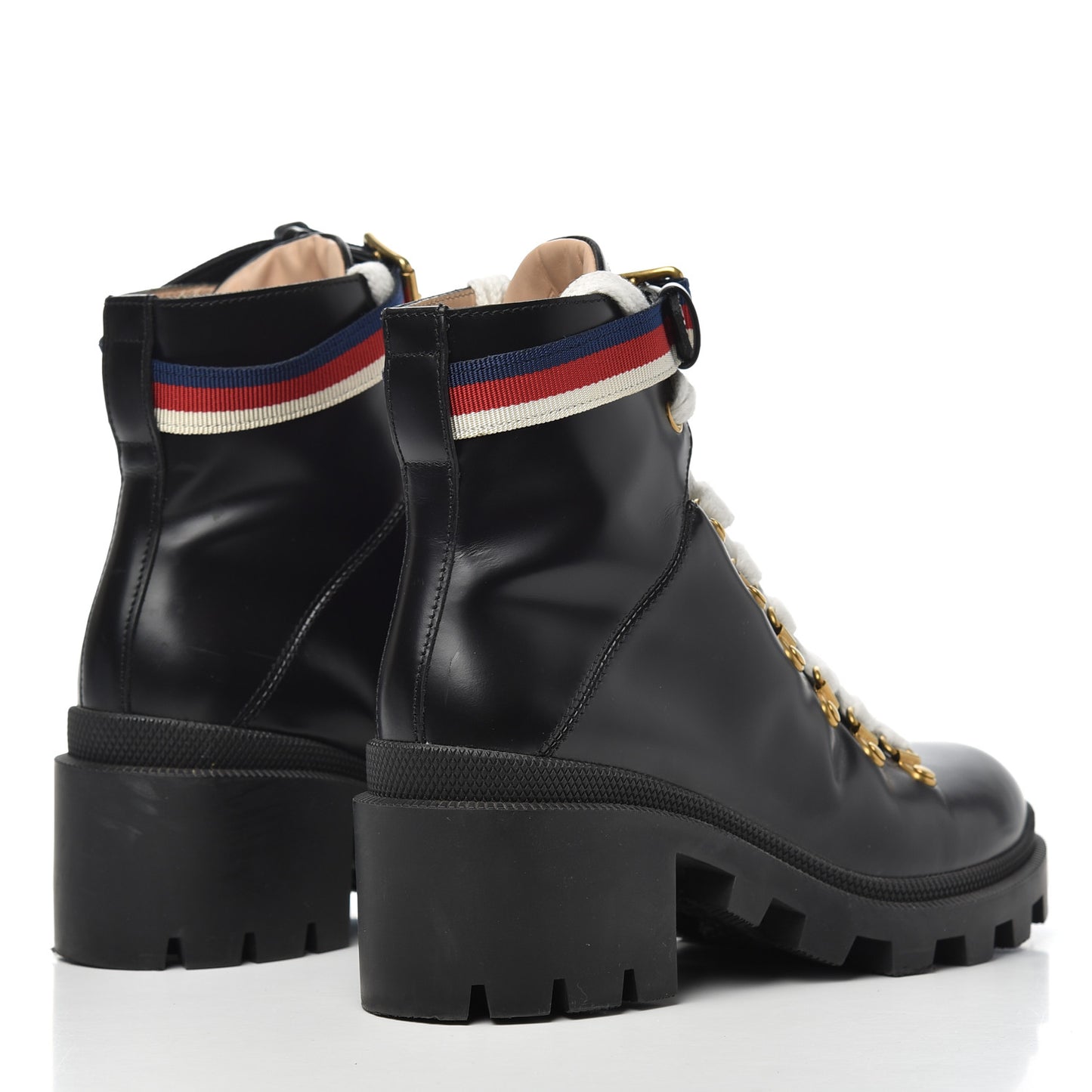 Calfskin Sylvie Web Lace Up Combat Boots 36 Black