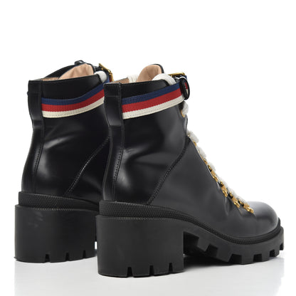 Gucci Calfskin Sylvie Web Lace Up Combat Boots 36 Black 4 of 17