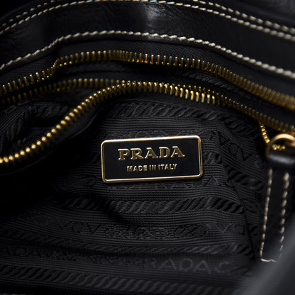 Prada Calfskin Metal Shoulder Bag Black Cuoio 5 of 10