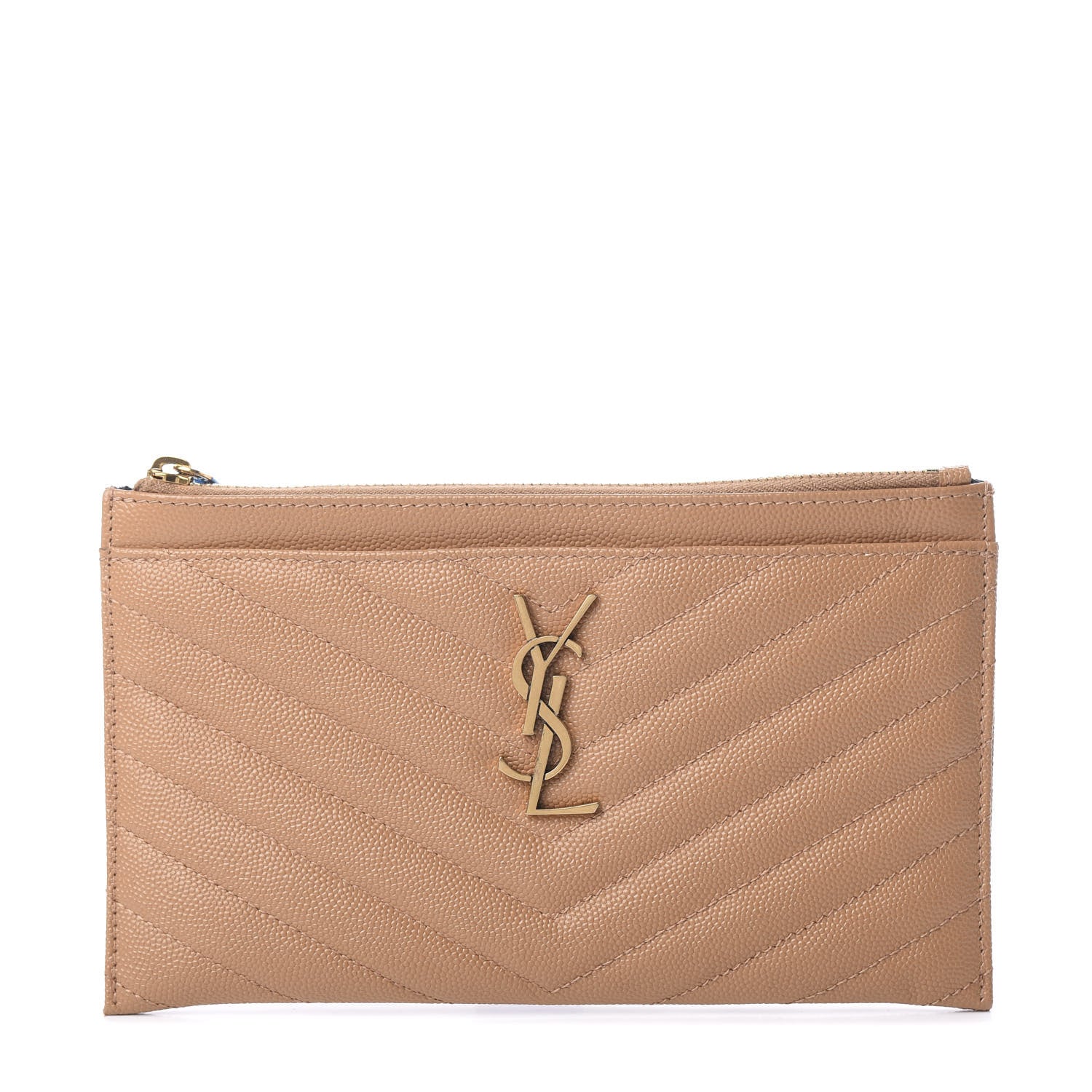 Saint Laurent Grain De Poudre Chevron Monogram Bill Pouch Cork 1 of 7