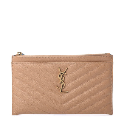 Saint Laurent Grain De Poudre Chevron Monogram Bill Pouch Cork 1 of 7