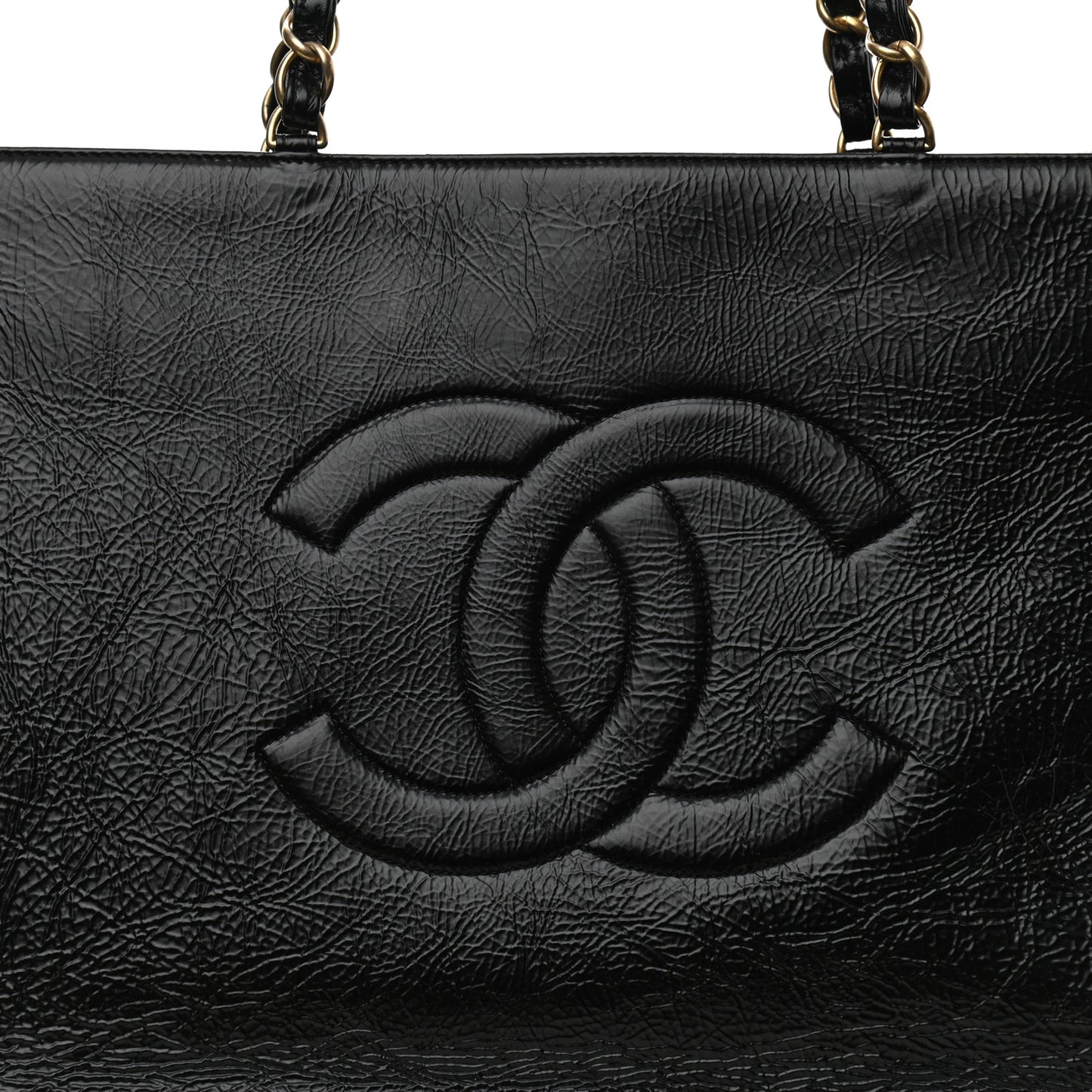 Shiny Aged Calfskin Shopping Bag Black