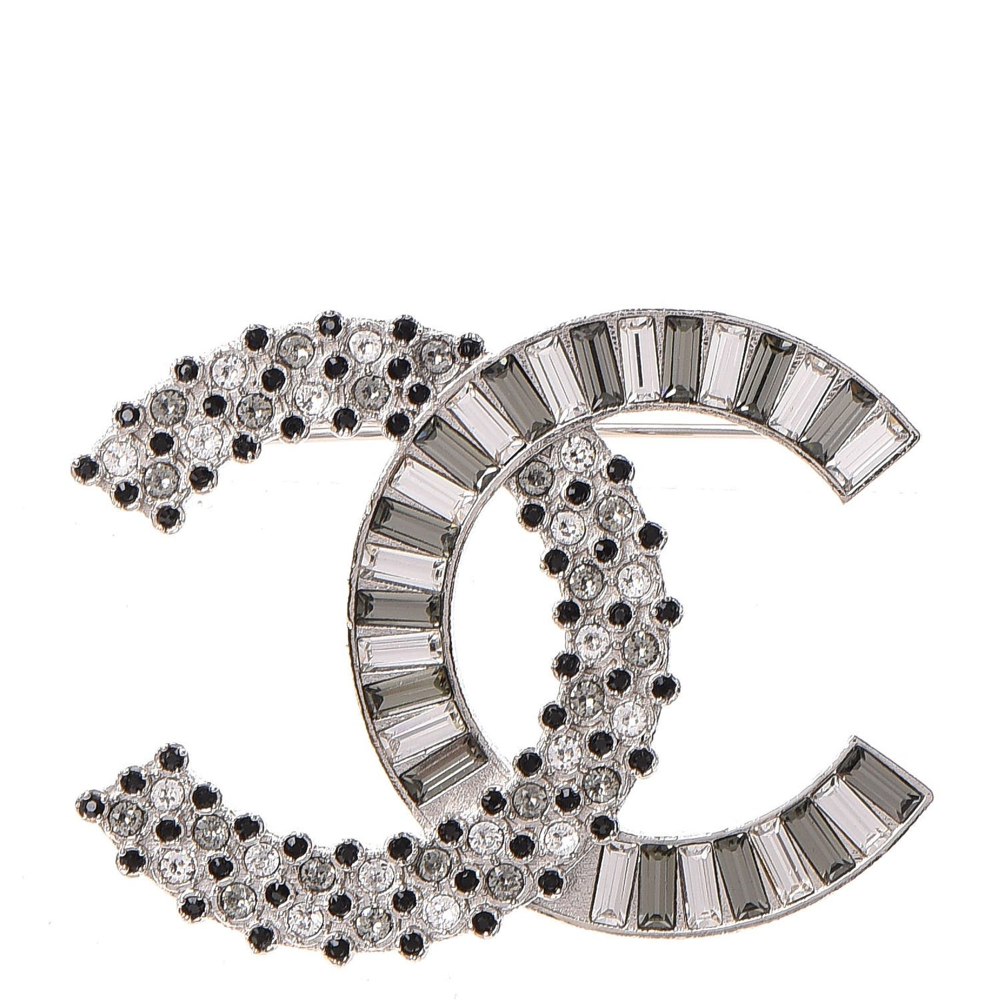 Baguette Crystal CC Brooch Silver Black