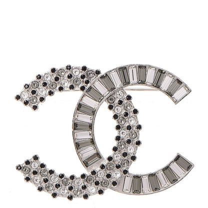 Chanel Baguette Crystal CC Brooch Silver Black 1 of 5